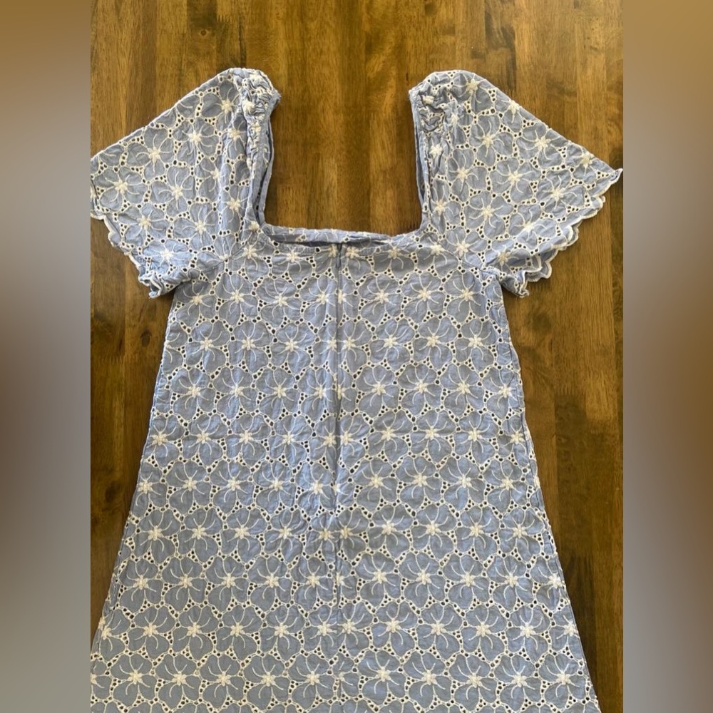 Zara Light Blue Eyelet Mini Dress - Picture 5 of 9